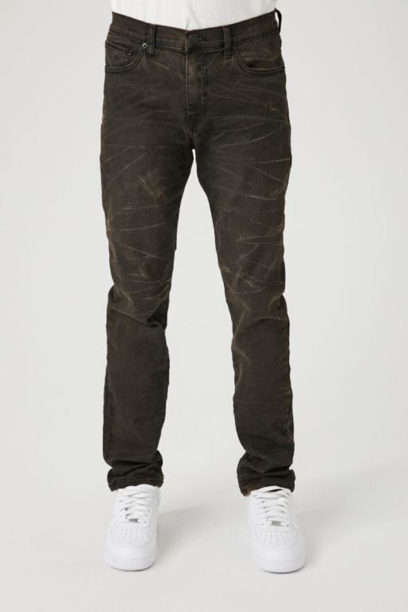 Jeans Forever 21 Distressed Slim Fit Hombre Marrones Oscuro | 18V0OORqwJl