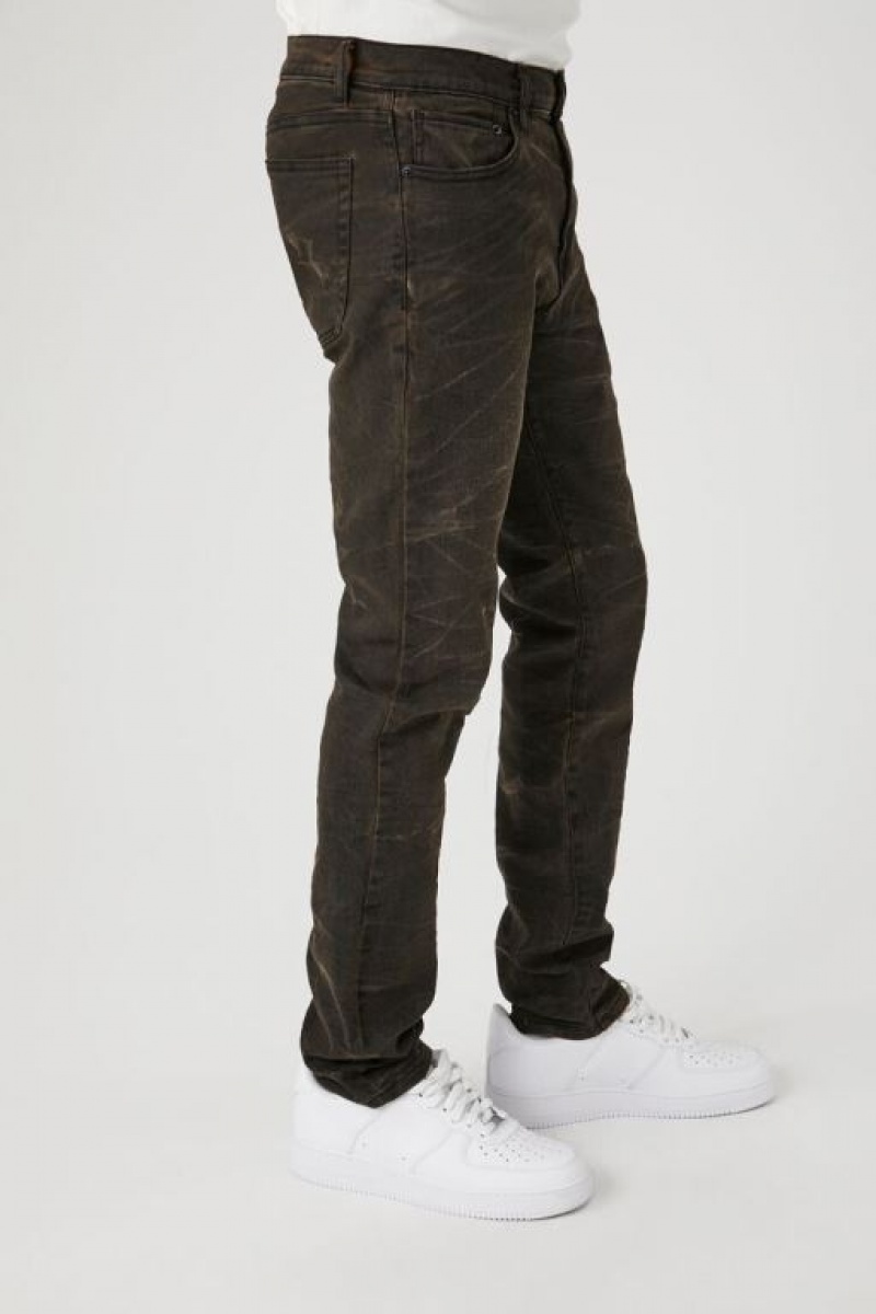 Jeans Forever 21 Distressed Slim Fit Hombre Marrones Oscuro | 18V0OORqwJl