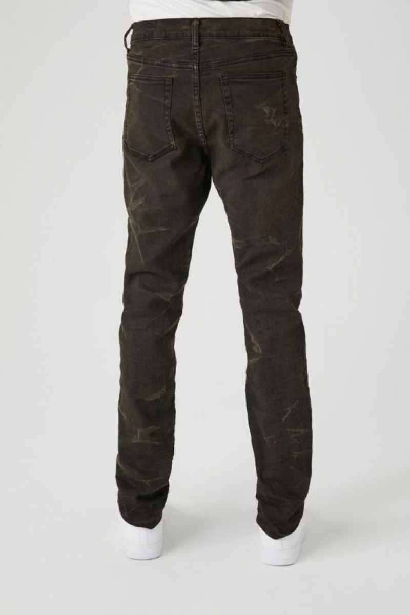 Jeans Forever 21 Distressed Slim Fit Hombre Marrones Oscuro | 18V0OORqwJl