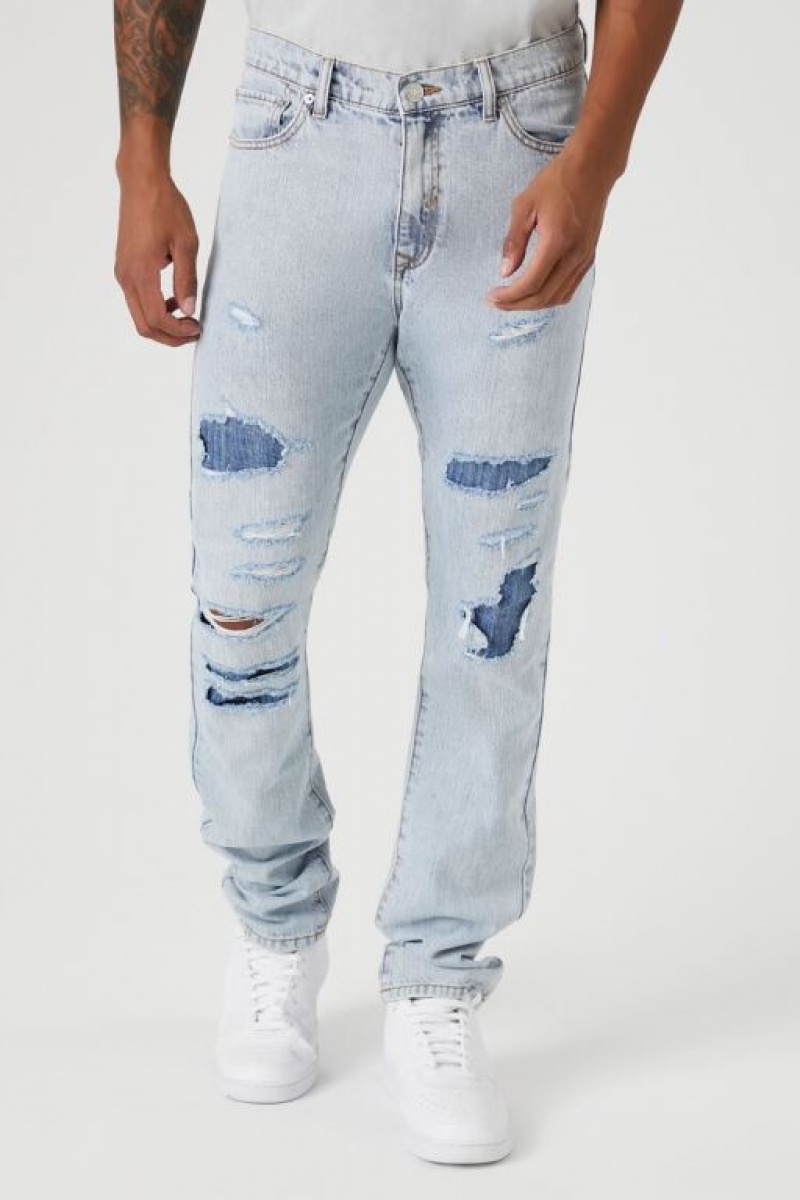 Jeans Forever 21 Distressed Slim Fit Hombre Indigo | tRCX6yAjp3a