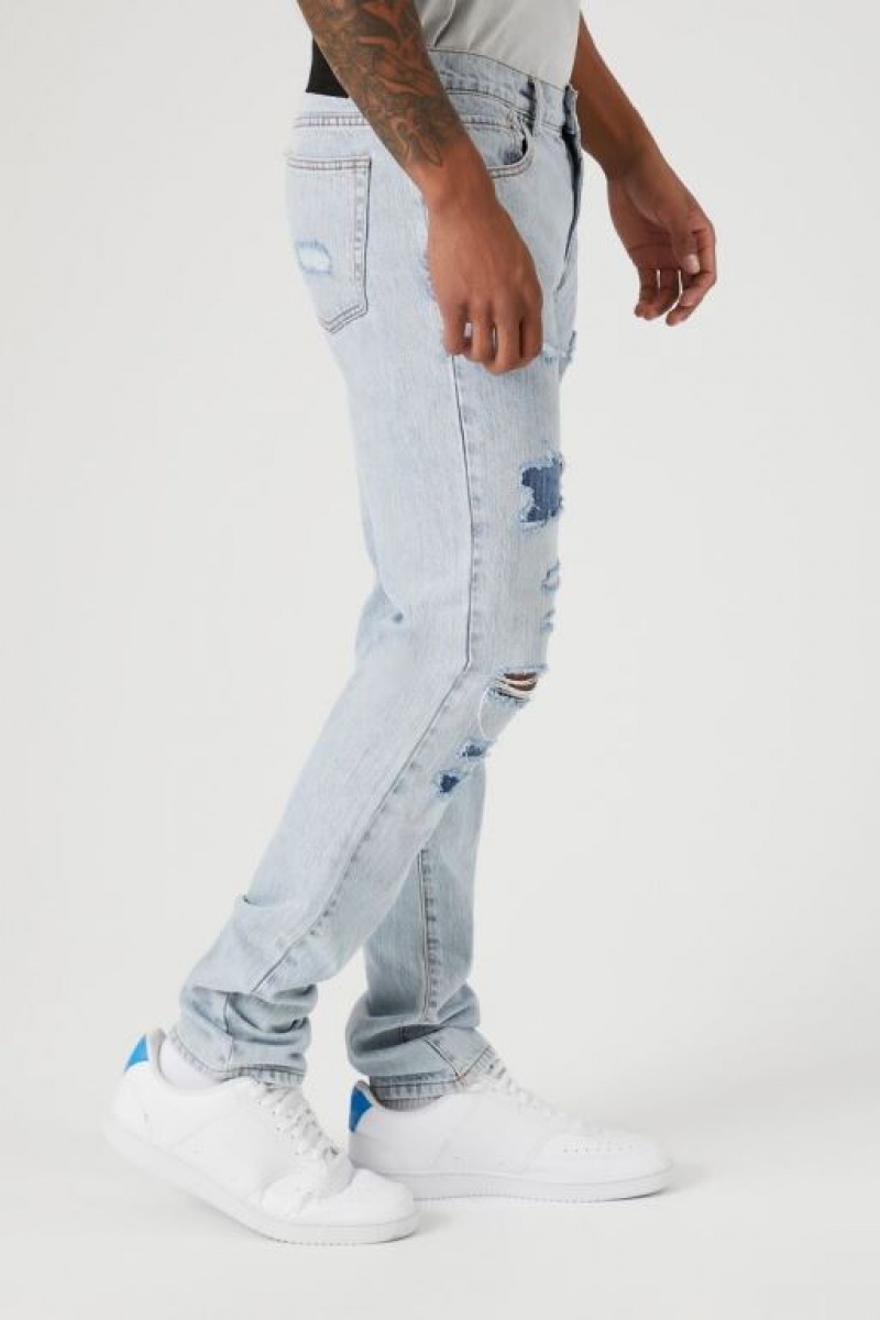 Jeans Forever 21 Distressed Slim Fit Hombre Indigo | tRCX6yAjp3a