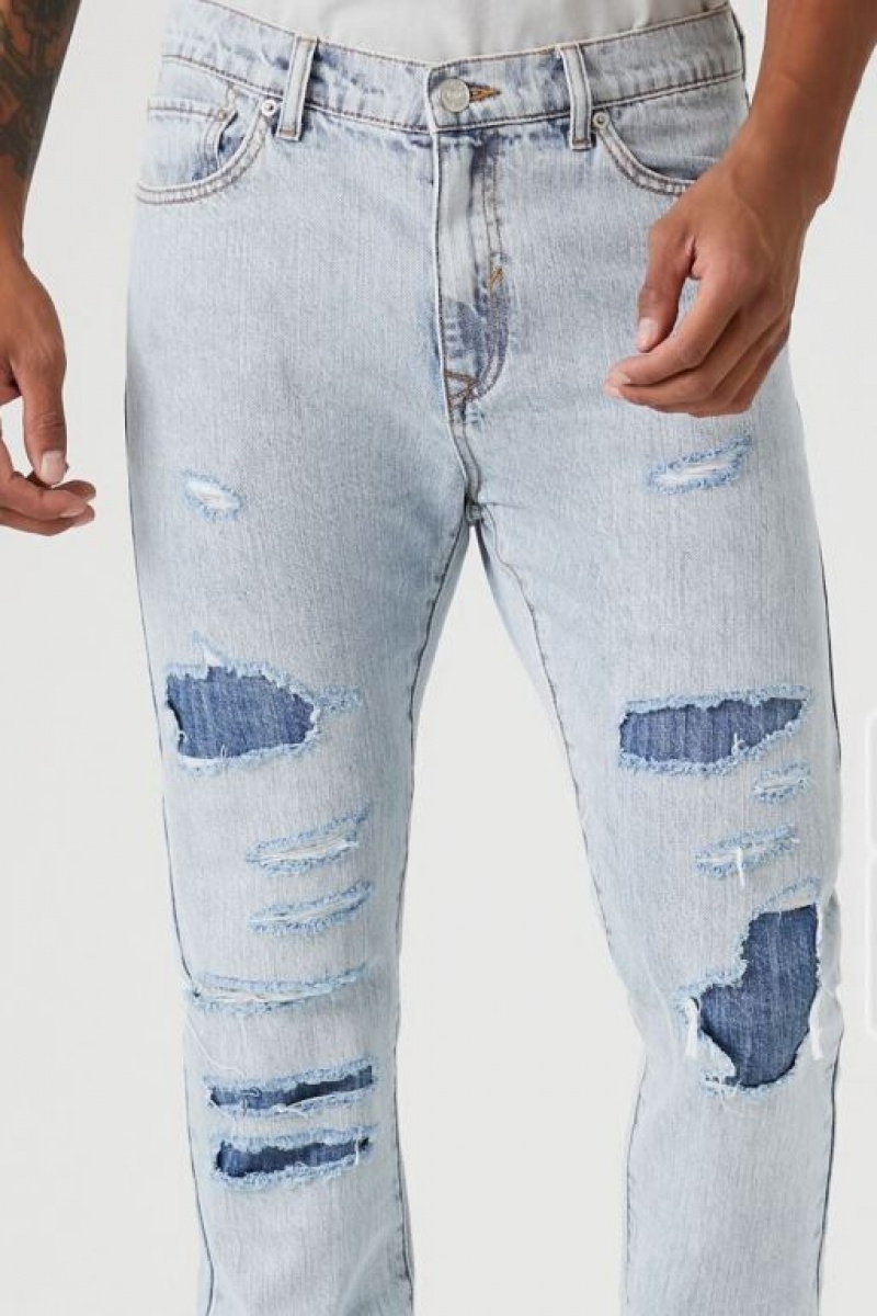 Jeans Forever 21 Distressed Slim Fit Hombre Indigo | tRCX6yAjp3a