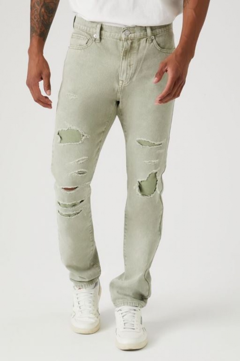 Jeans Forever 21 Distressed Slim Fit Hombre Avocado | IAhNNsAQQ5t