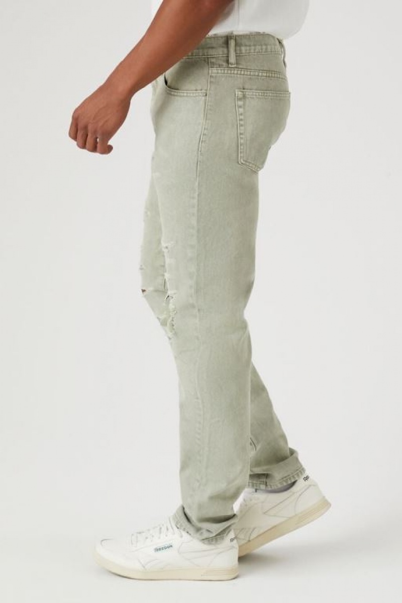 Jeans Forever 21 Distressed Slim Fit Hombre Avocado | IAhNNsAQQ5t