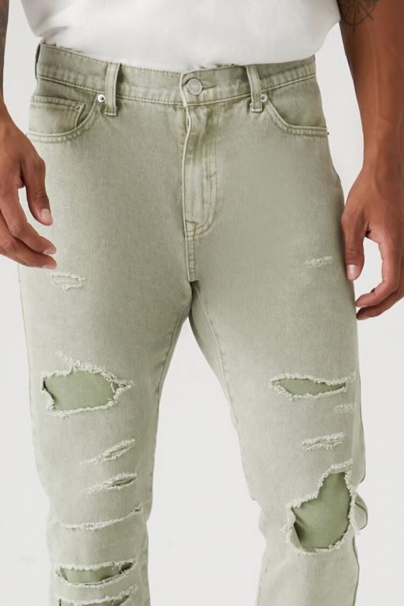 Jeans Forever 21 Distressed Slim Fit Hombre Avocado | IAhNNsAQQ5t