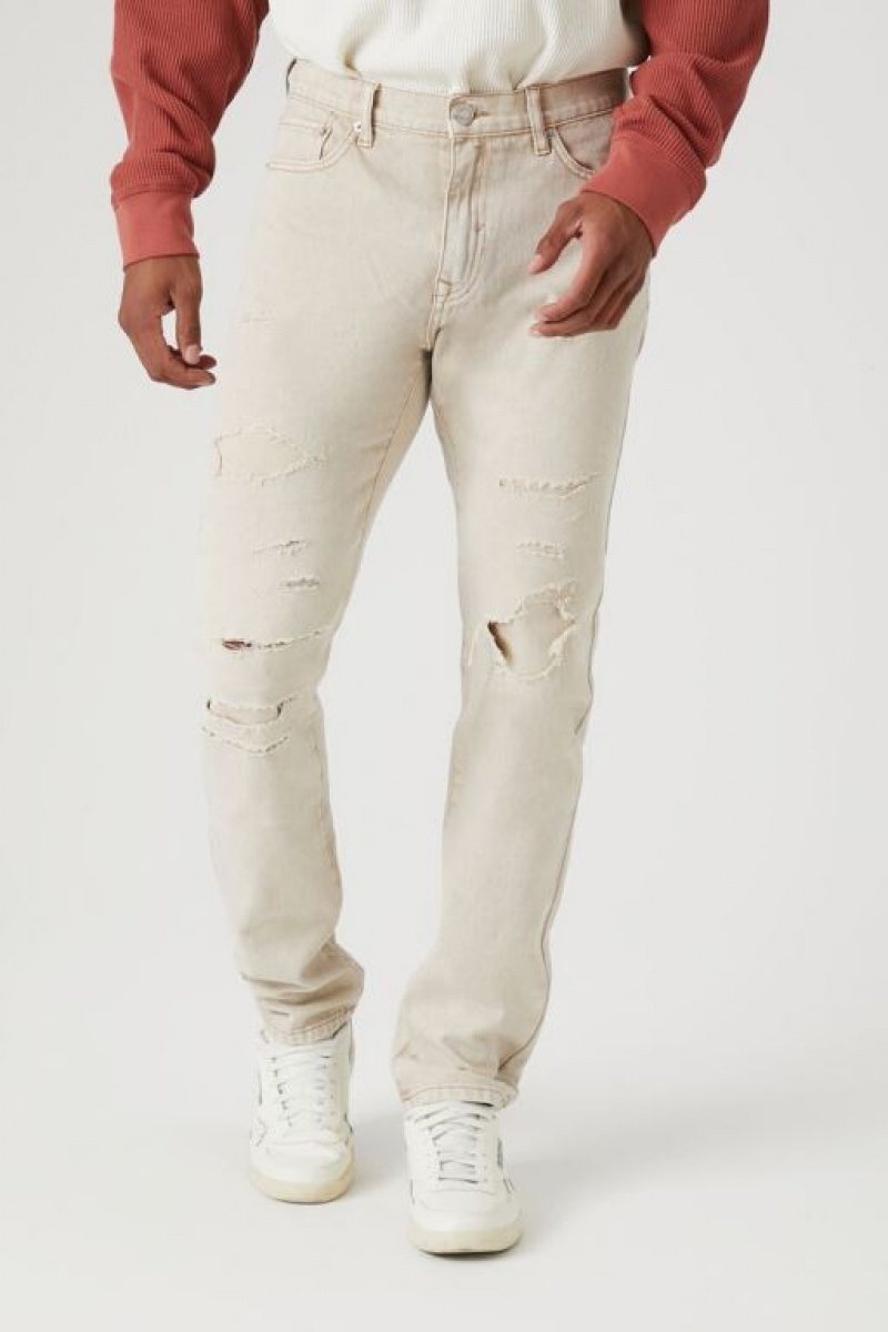 Jeans Forever 21 Distressed Slim Fit Hombre Gris Marrones | pF0y9dqNN5S