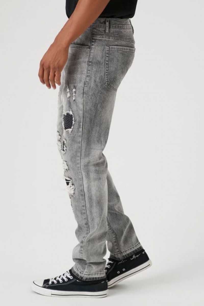 Jeans Forever 21 Distressed Slim Fit Hombre Gris Multicolor | CiPNgbQTkh9