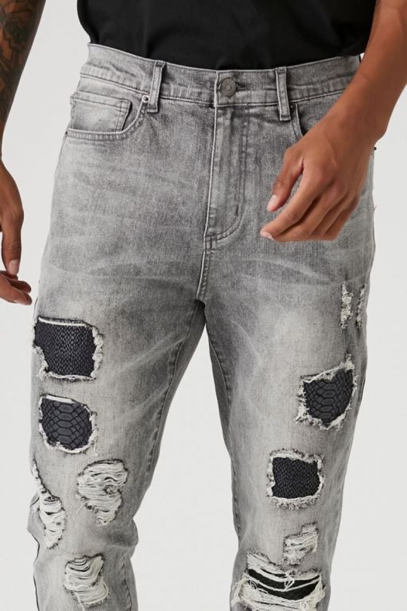 Jeans Forever 21 Distressed Slim Fit Hombre Gris Multicolor | CiPNgbQTkh9