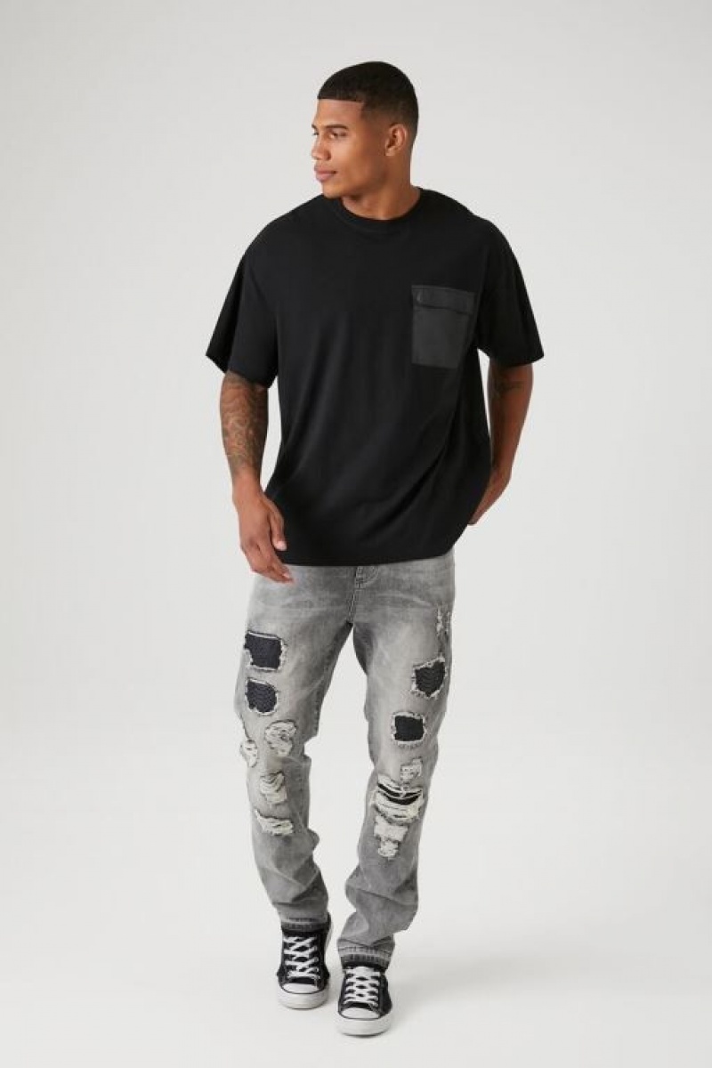 Jeans Forever 21 Distressed Slim Fit Hombre Gris Multicolor | CiPNgbQTkh9