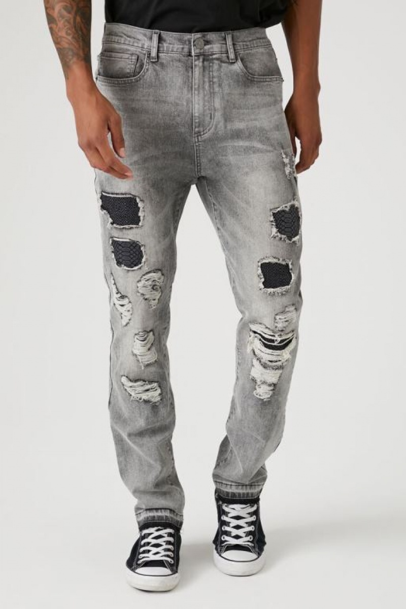 Jeans Forever 21 Distressed Slim Fit Hombre Gris Multicolor | CiPNgbQTkh9