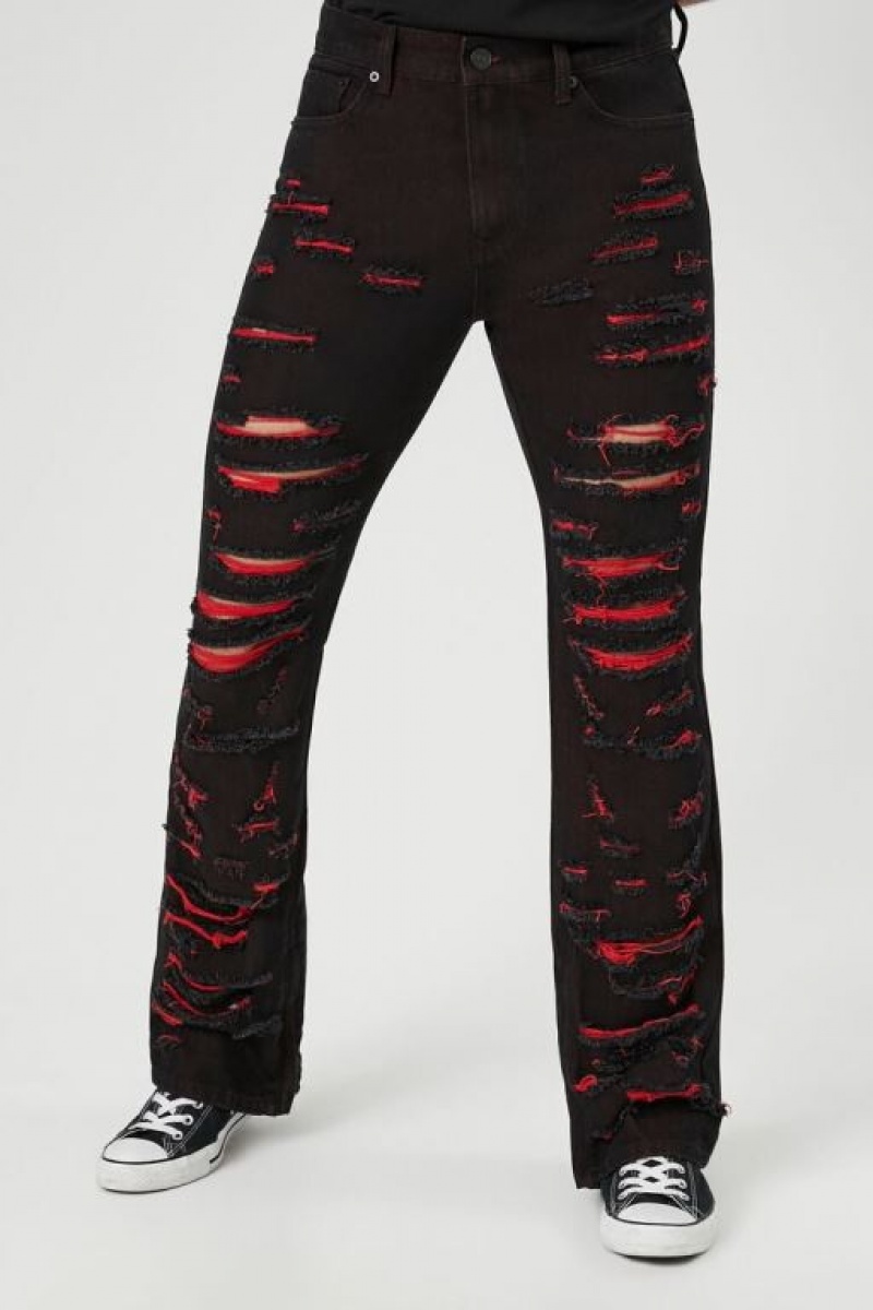 Jeans Forever 21 Distressed Slim Fit Hombre Negras Rojas | PmXrbnvxEp3