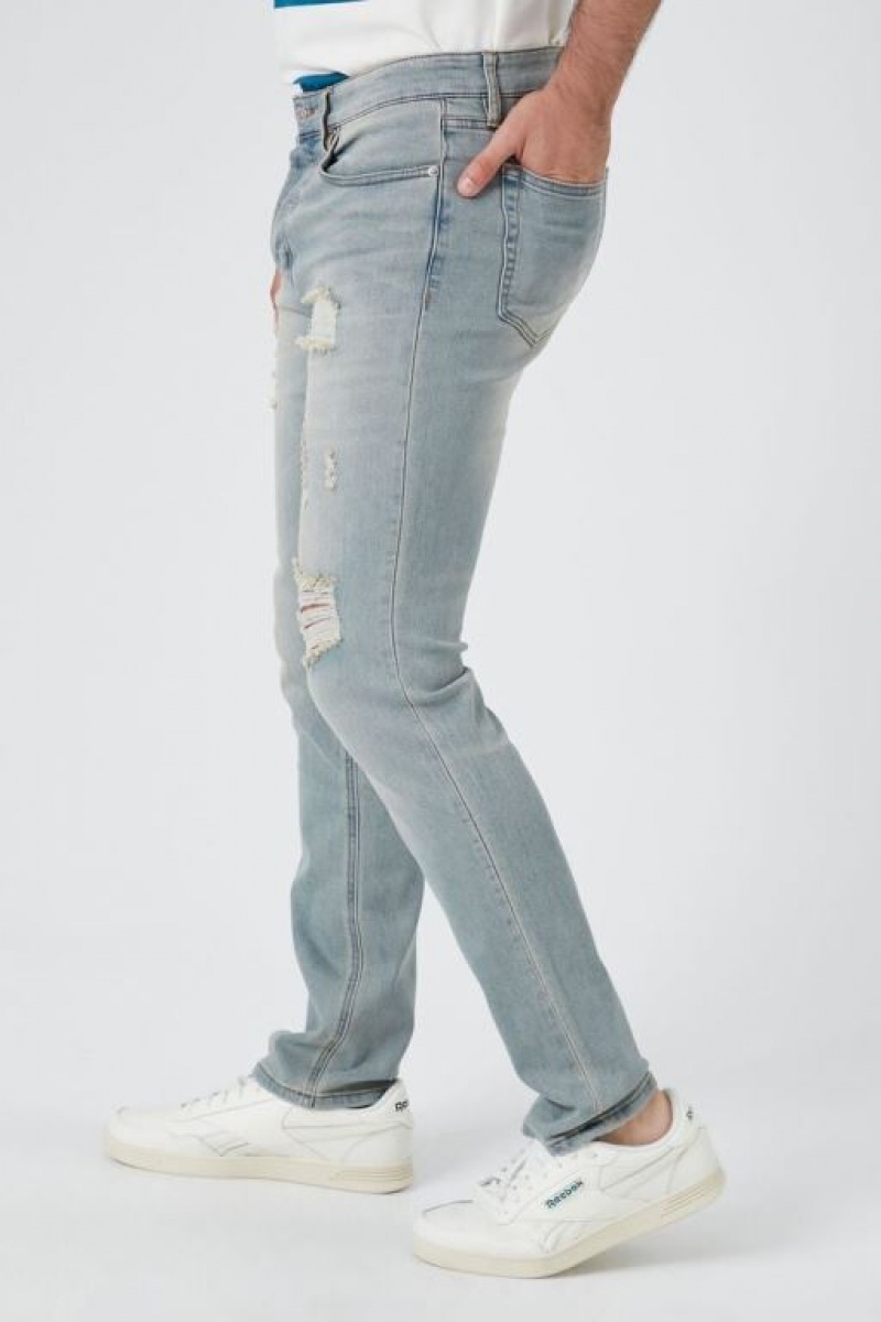 Jeans Forever 21 Distressed Slim Fit Hombre Azules Claro | iOMtPdYCKEE