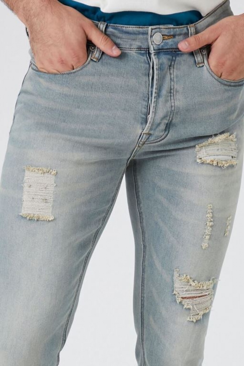 Jeans Forever 21 Distressed Slim Fit Hombre Azules Claro | iOMtPdYCKEE