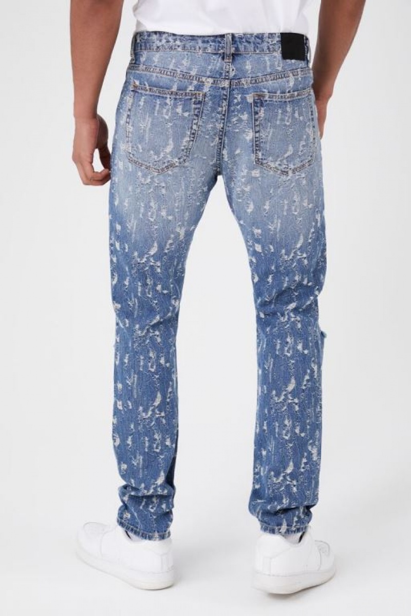 Jeans Forever 21 Distressed Slim Fit Hombre Azules | NQzDtldVeqI