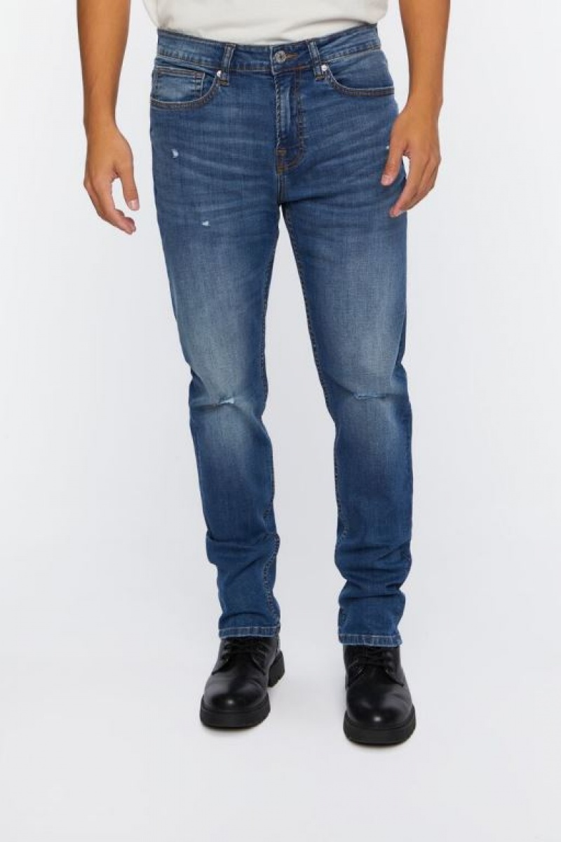 Jeans Forever 21 Distressed Slim Fit Hombre Azules | mYgHN8CS05B