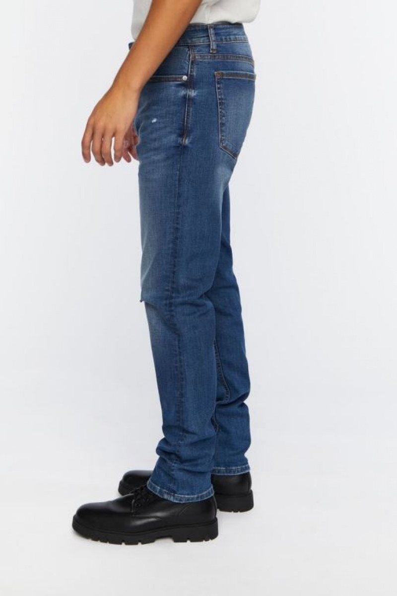 Jeans Forever 21 Distressed Slim Fit Hombre Azules | mYgHN8CS05B