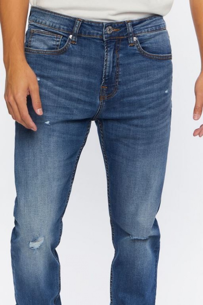 Jeans Forever 21 Distressed Slim Fit Hombre Azules | mYgHN8CS05B