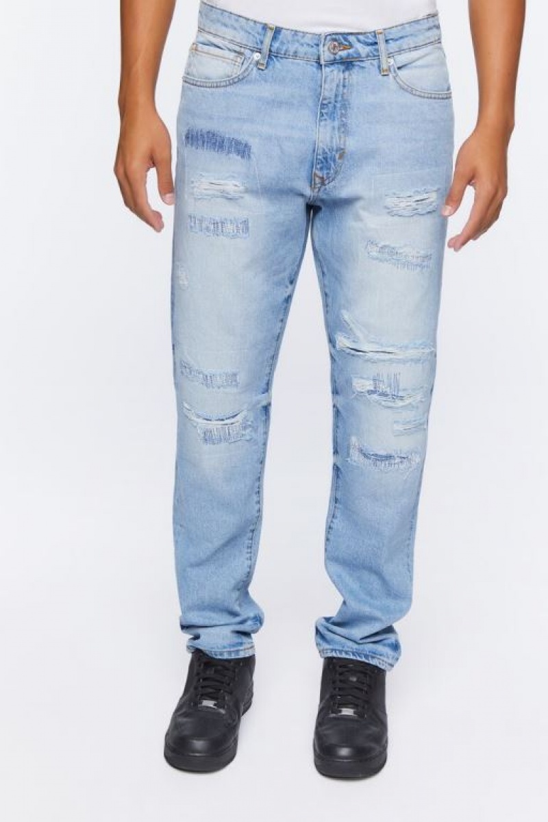 Jeans Forever 21 Distressed Slim Fit Hombre Azules Claro | NkgunnWiS0V