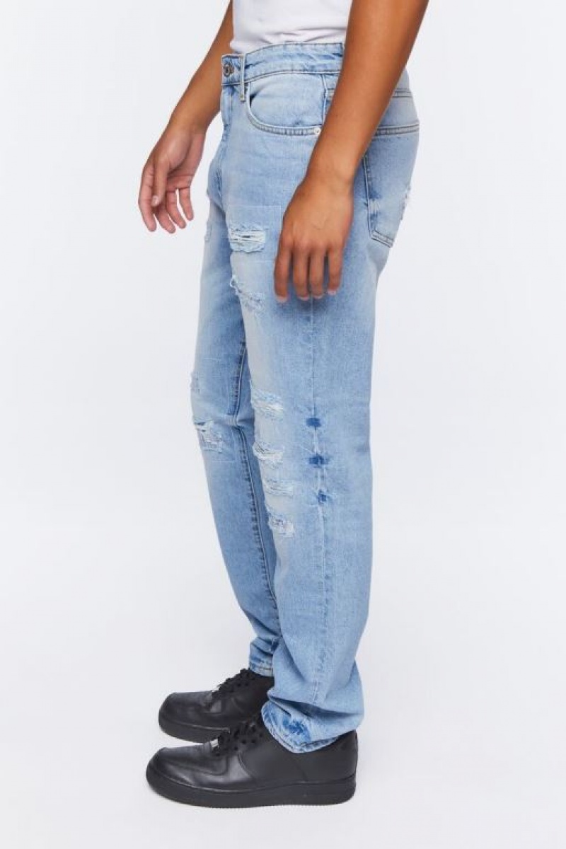 Jeans Forever 21 Distressed Slim Fit Hombre Azules Claro | NkgunnWiS0V