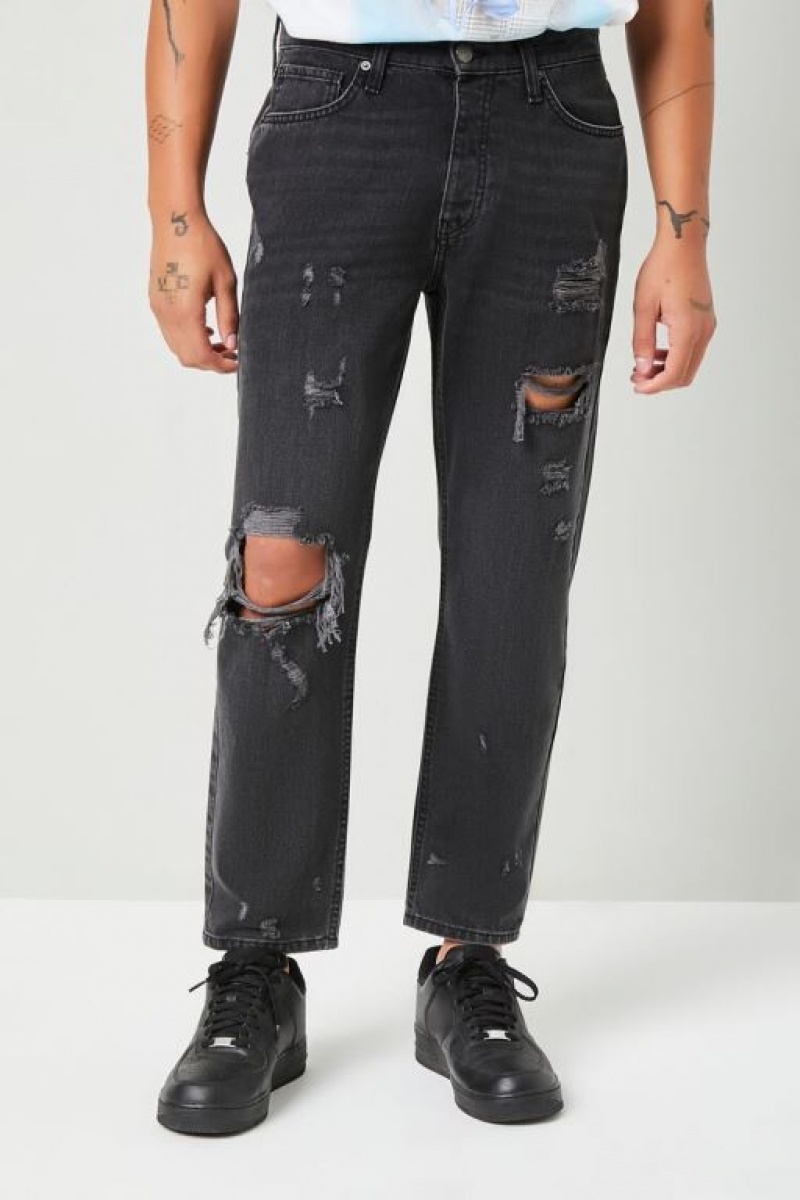 Jeans Forever 21 Distressed Slim Fit Hombre Negras | XkaGyPCYJ6X