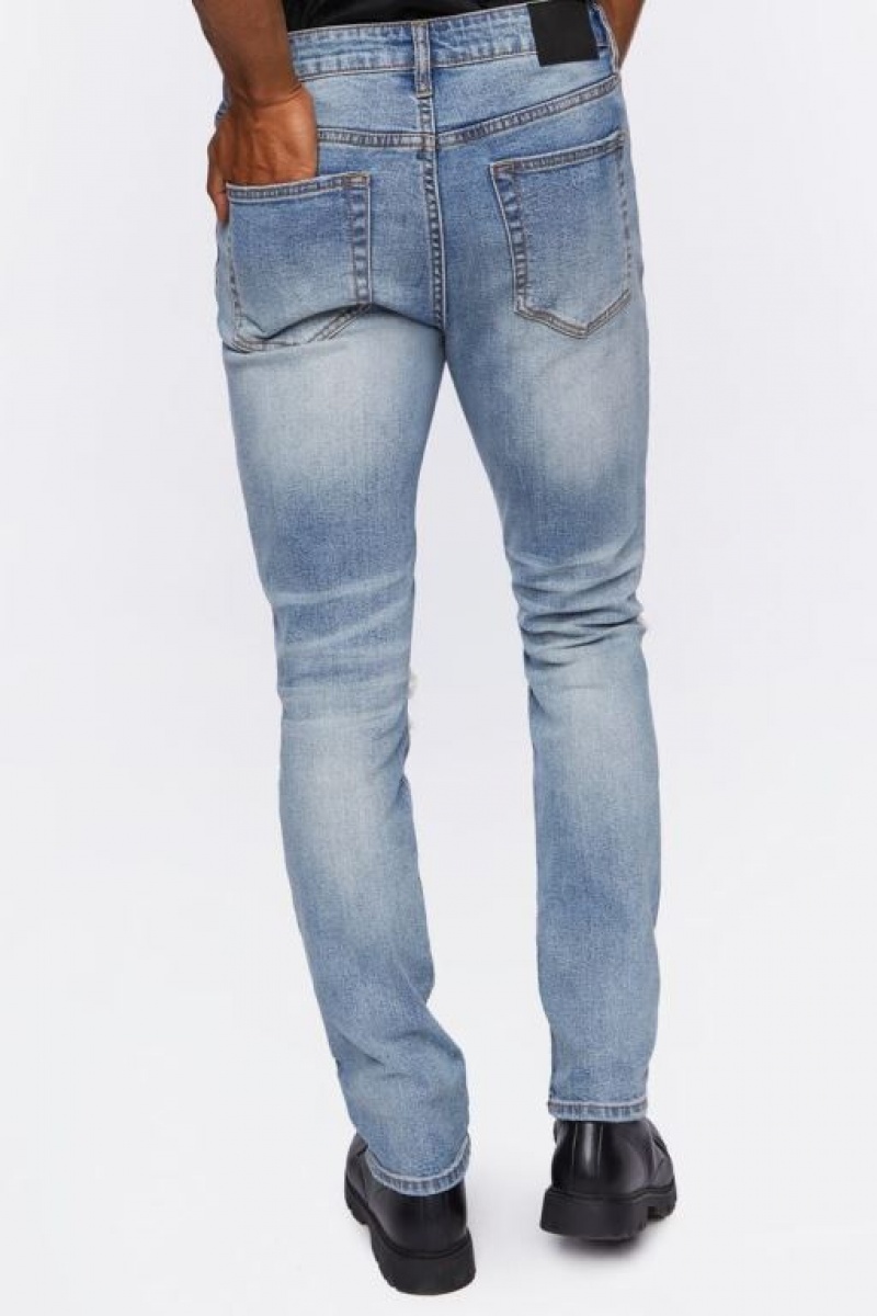 Jeans Forever 21 Distressed Slim Fit Stone Wash Hombre Azules Claro | AXlo5NwdgG3