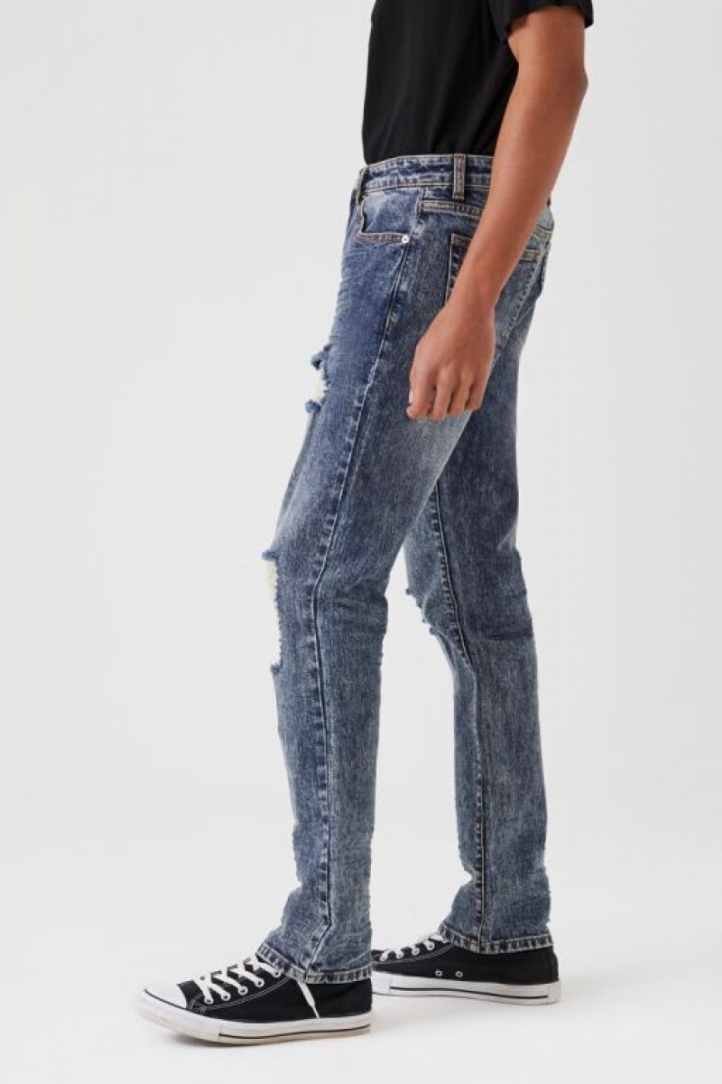 Jeans Forever 21 Distressed Slim Leg Hombre Azules | i0vn3I13wMb