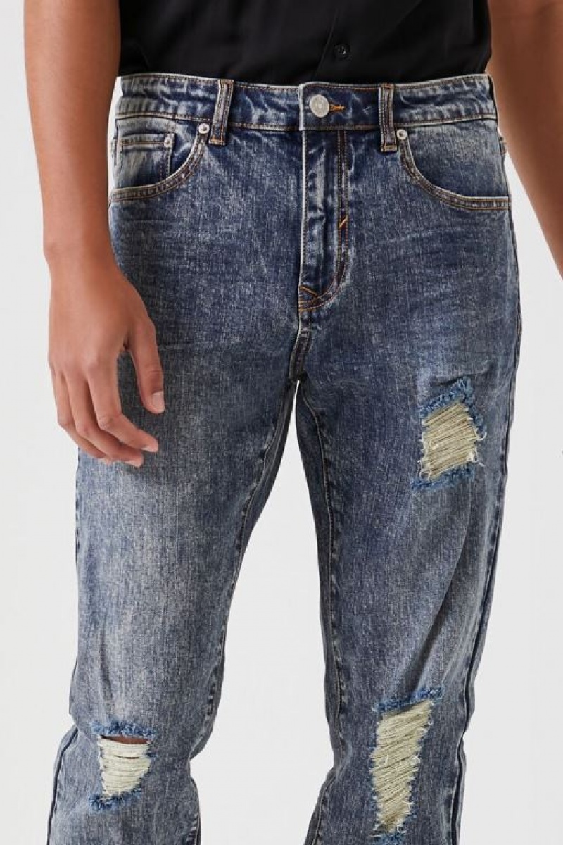 Jeans Forever 21 Distressed Slim Leg Hombre Azules | i0vn3I13wMb