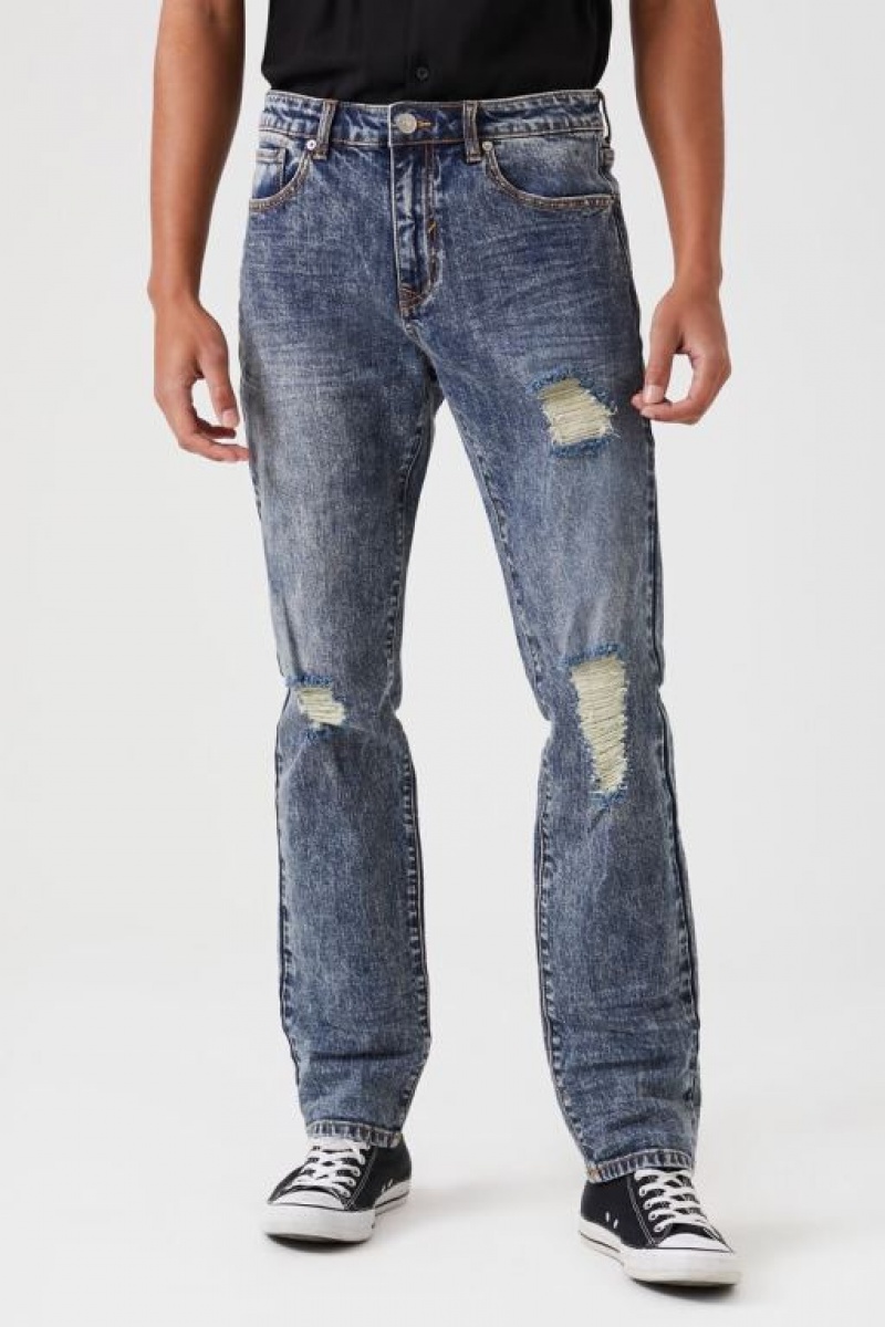 Jeans Forever 21 Distressed Slim Leg Hombre Azules | i0vn3I13wMb