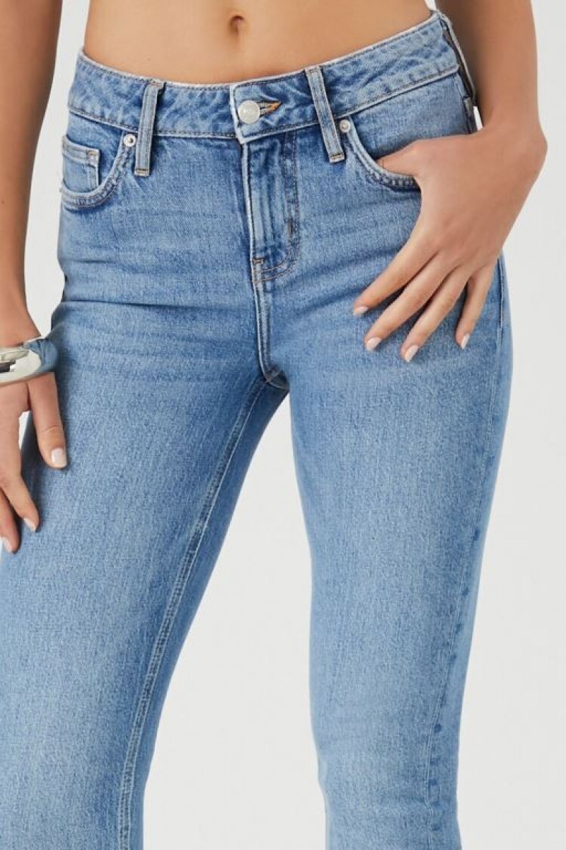 Jeans Forever 21 Distressed Split Hem Directo Leg Mujer Azules | HEL9RFfZ3dt