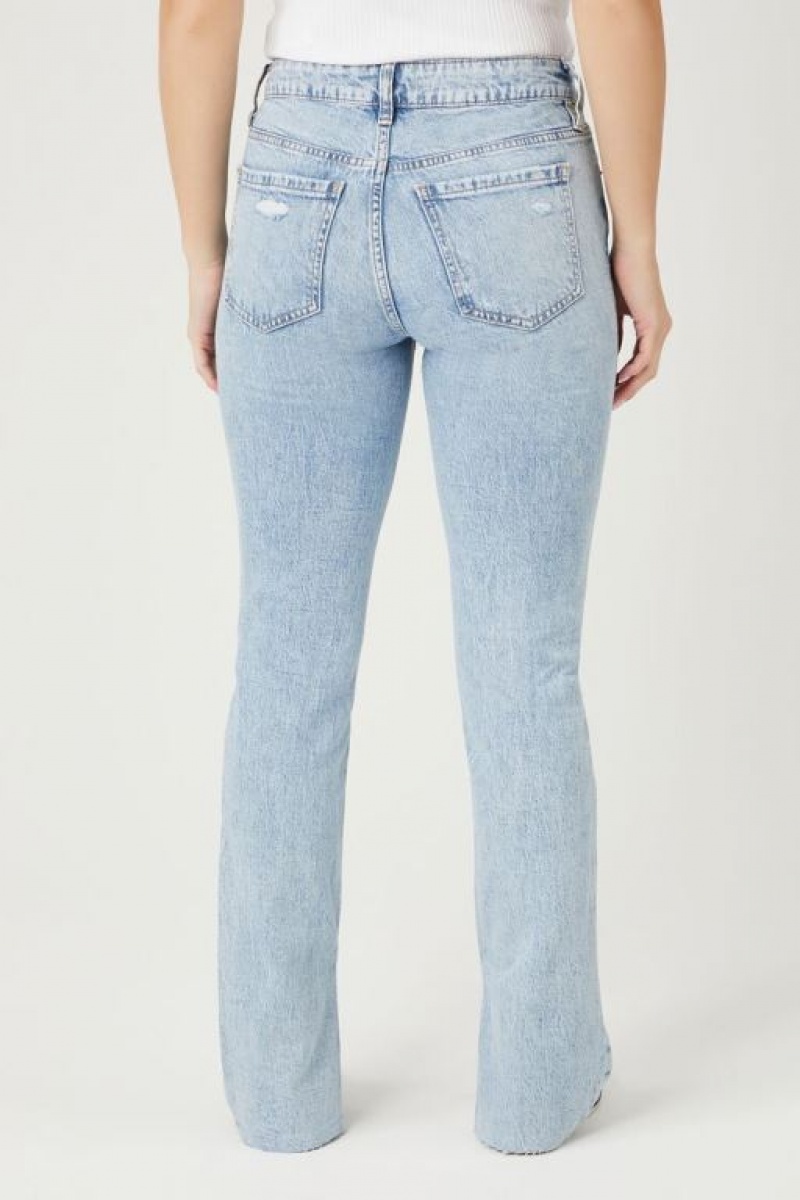 Jeans Forever 21 Distressed Split Hem Directo Leg Mujer Azules Claro | JVFzE5cckyq