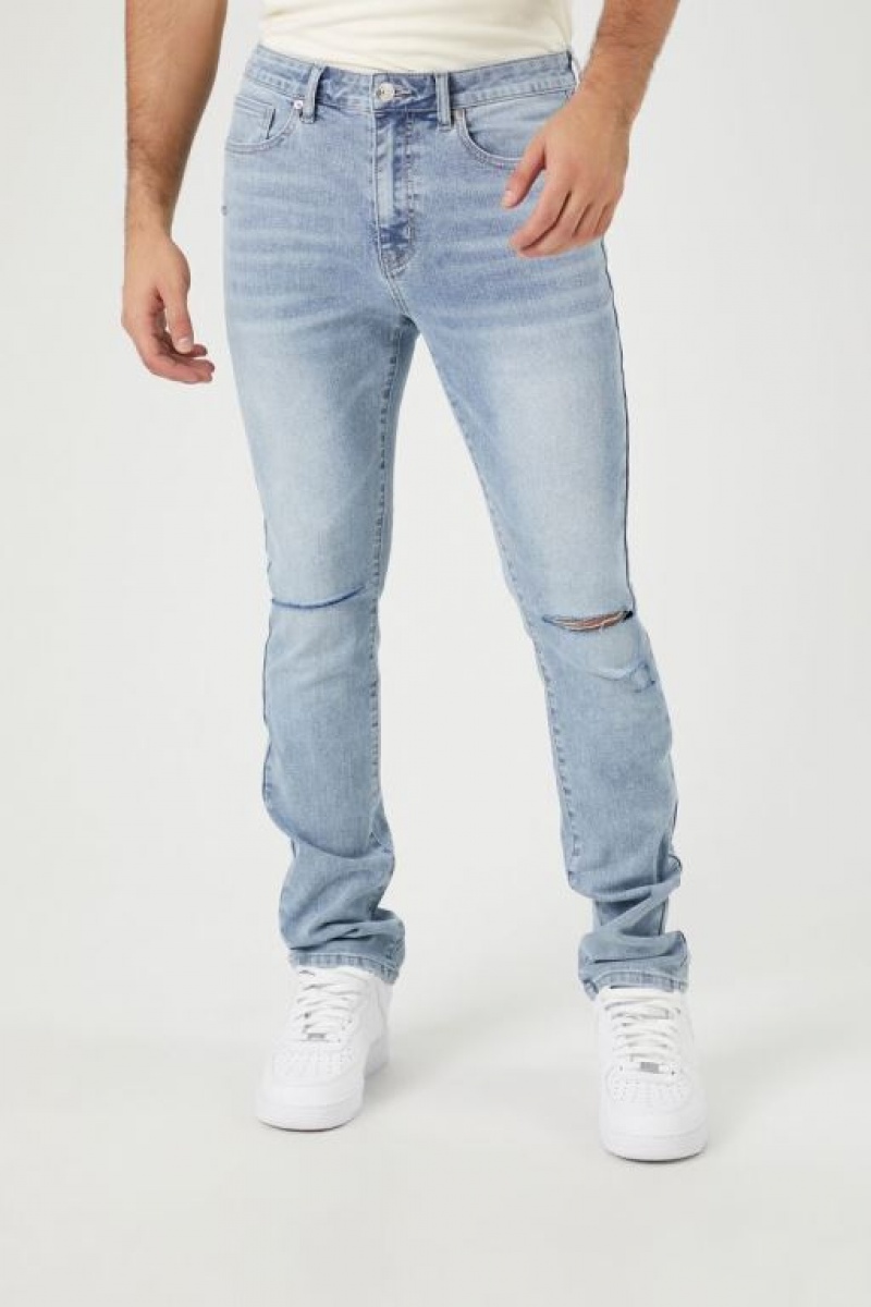 Jeans Forever 21 Distressed Stone Wash Flaco Hombre Azules | 42ZpDiwFDTY