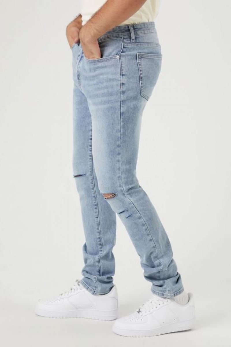 Jeans Forever 21 Distressed Stone Wash Flaco Hombre Azules | 42ZpDiwFDTY