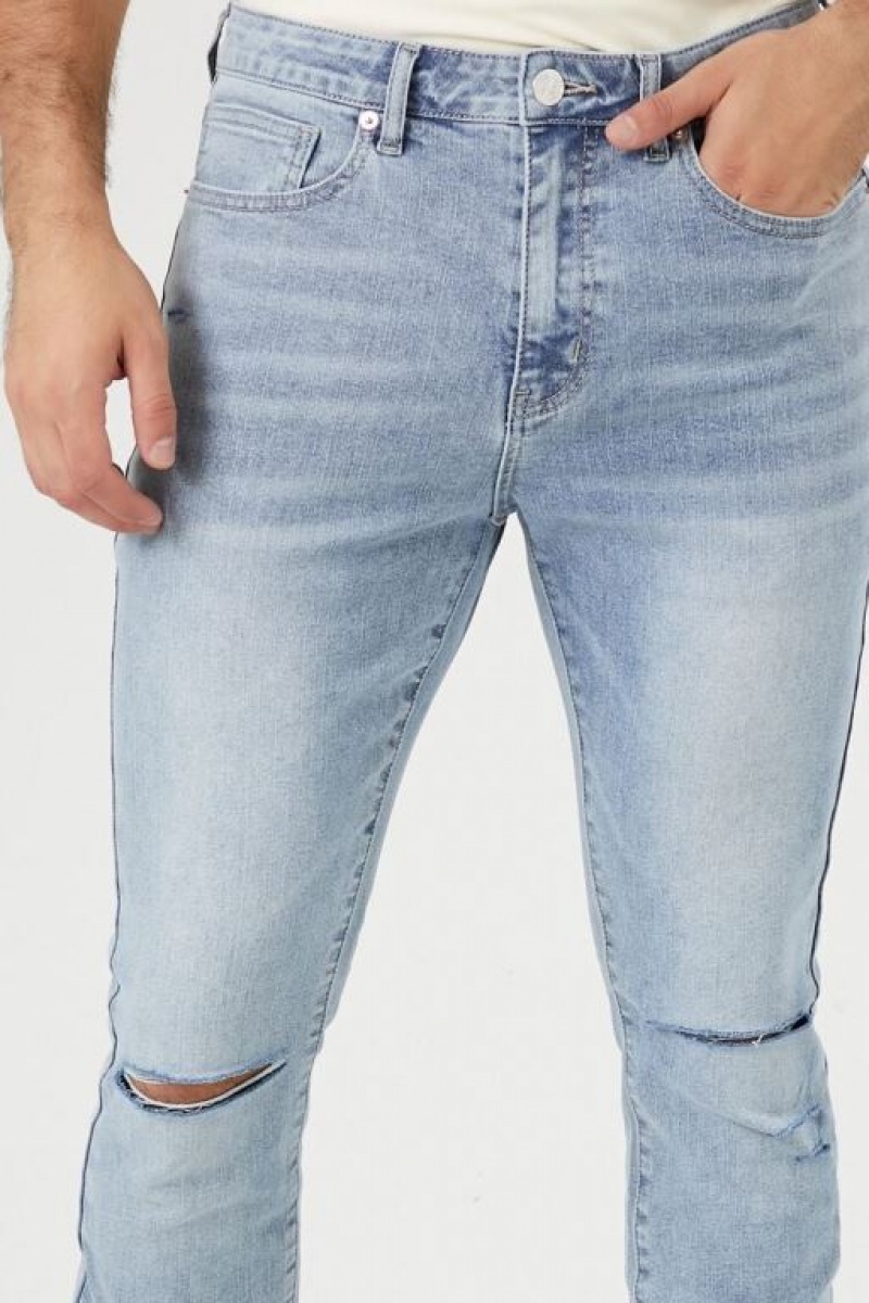 Jeans Forever 21 Distressed Stone Wash Flaco Hombre Azules | 42ZpDiwFDTY