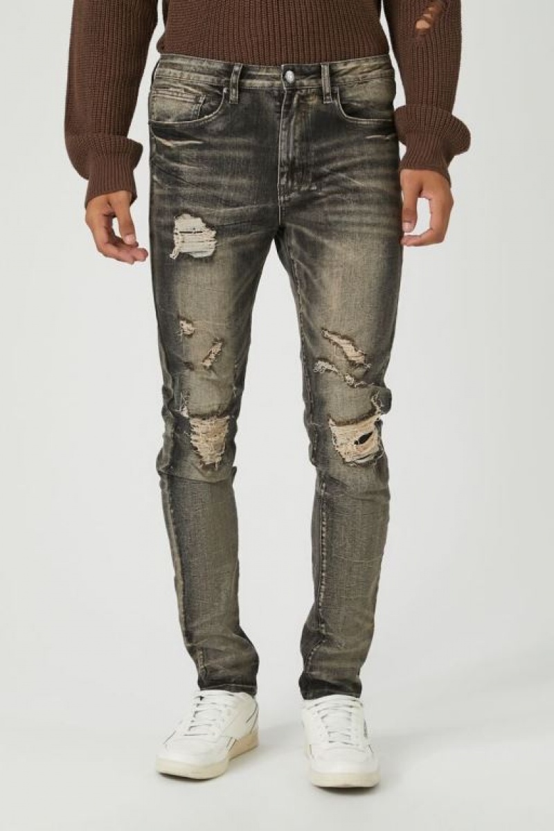 Jeans Forever 21 Distressed Stone Wash Flaco Hombre Negras | dS26CBxU9iO