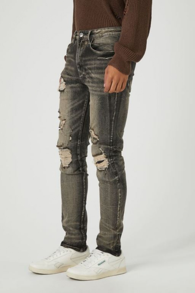 Jeans Forever 21 Distressed Stone Wash Flaco Hombre Negras | dS26CBxU9iO