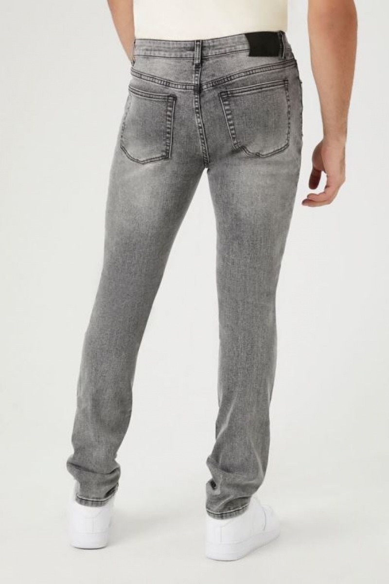 Jeans Forever 21 Distressed Stretch Denim Flaco Hombre Gris | Zga2cXDPECU