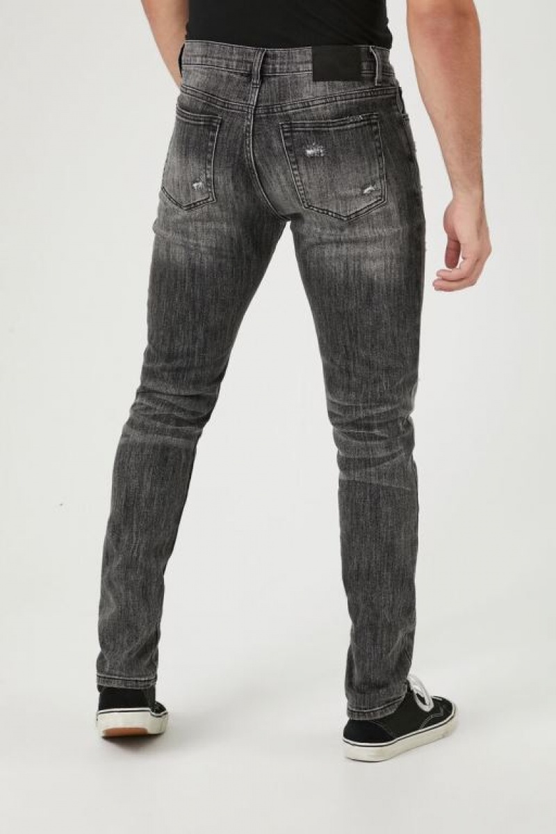 Jeans Forever 21 Distressed Stretch Denim Slim Fit Hombre Negras | HpOsAJd3GOX