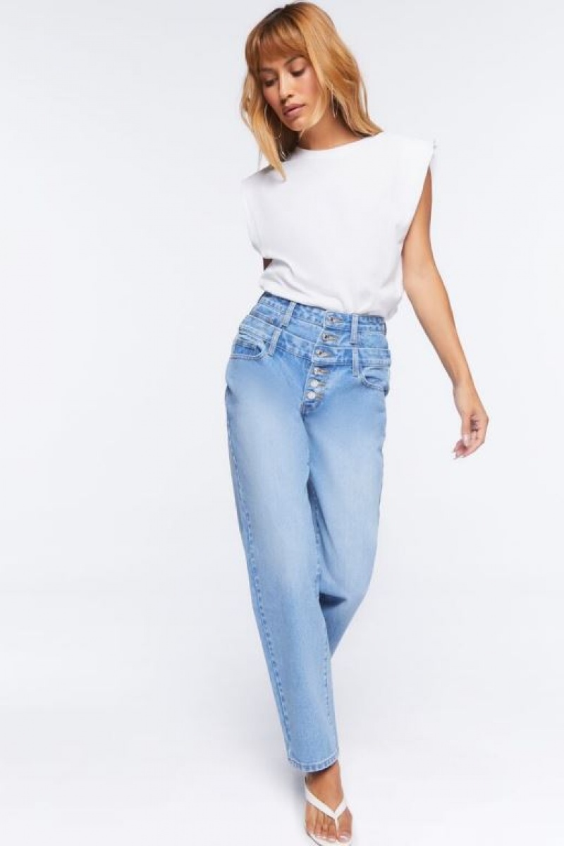 Jeans Forever 21 Double Waist Mom Mujer Azules | fdlv7iLuZZz