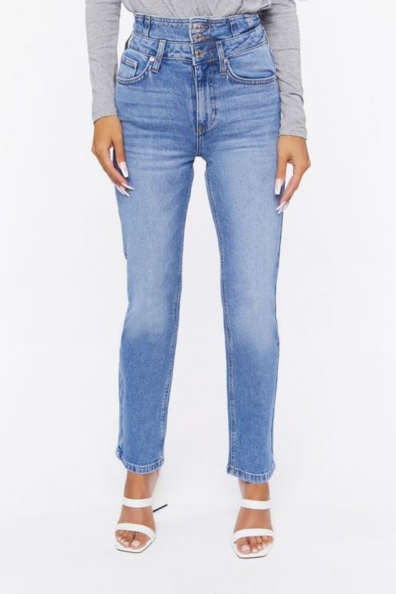 Jeans Forever 21 Double Waisted Long Mujer Azules Claro | lPrkNxakBnU