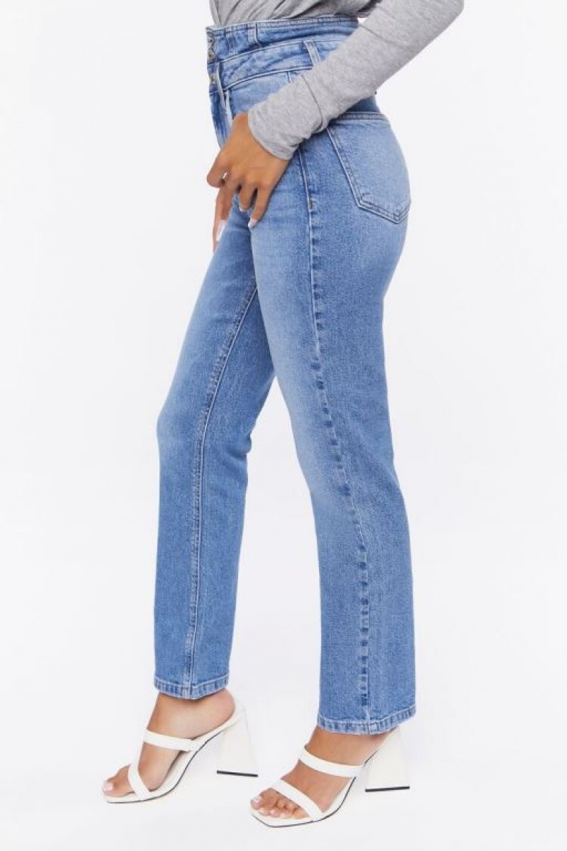 Jeans Forever 21 Double Waisted Long Mujer Azules Claro | lPrkNxakBnU