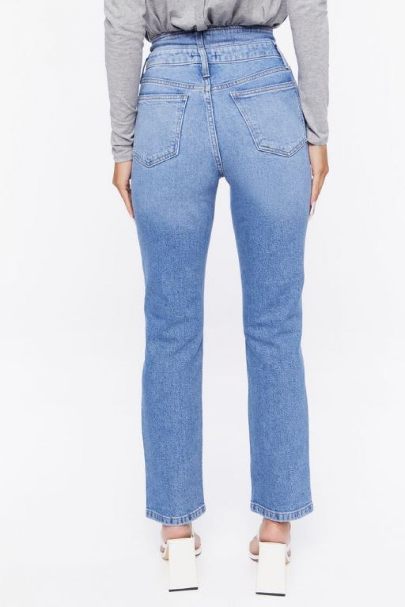 Jeans Forever 21 Double Waisted Long Mujer Azules Claro | lPrkNxakBnU