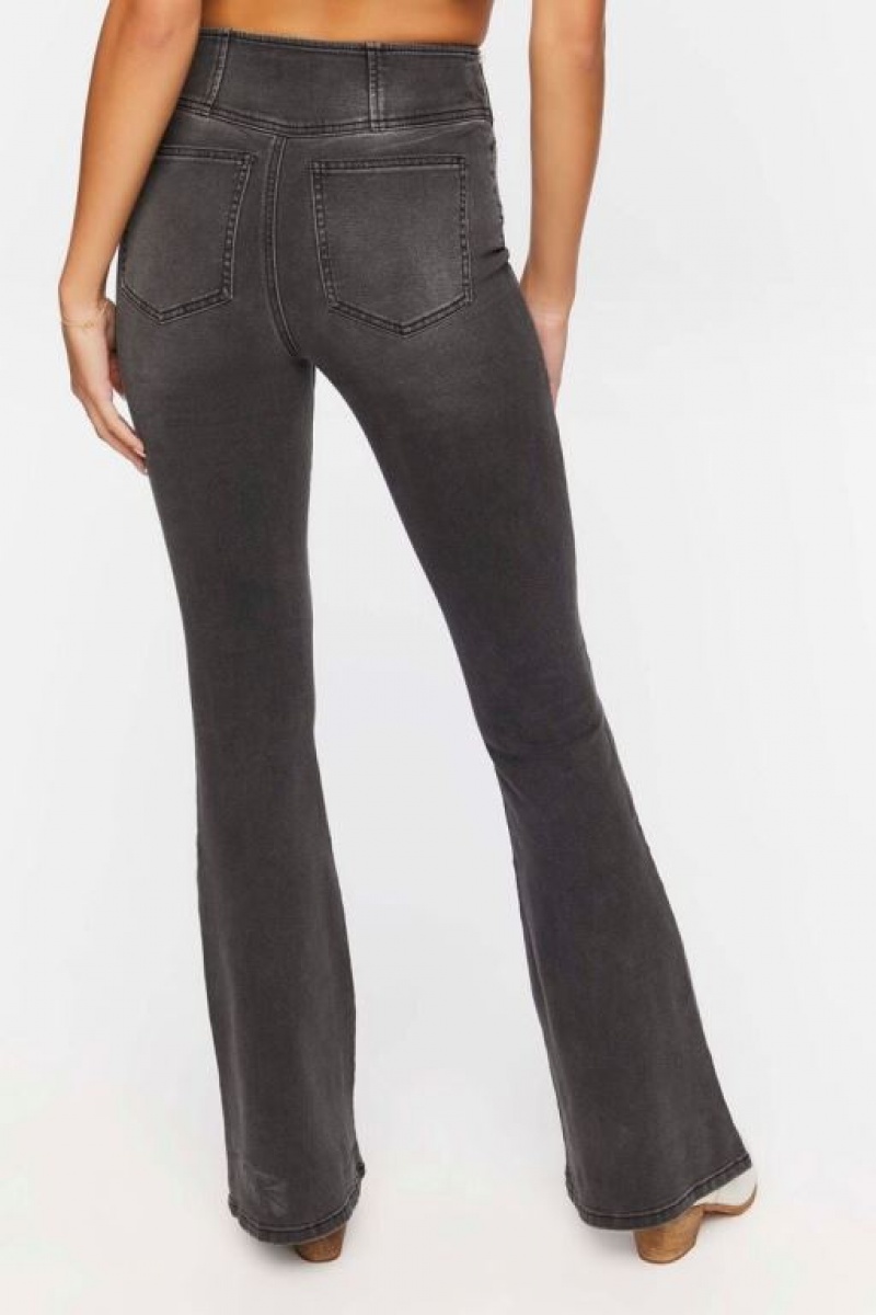 Jeans Forever 21 Embroidered High Rise Flare Mujer Negras | V8WiL8rdm1d