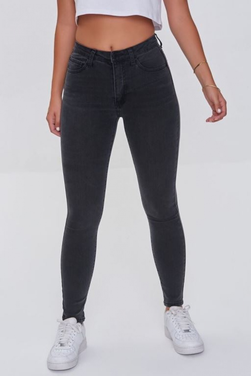 Jeans Forever 21 Essential Mid Rise Flaco Mujer Negras | kBBlNHH8WQF