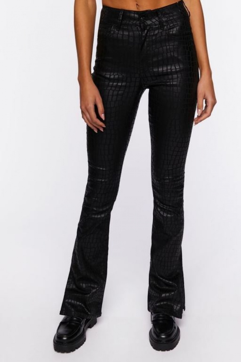 Jeans Forever 21 Faux Croc Split Hem Mujer Negras | 1pV9NyPnVWS