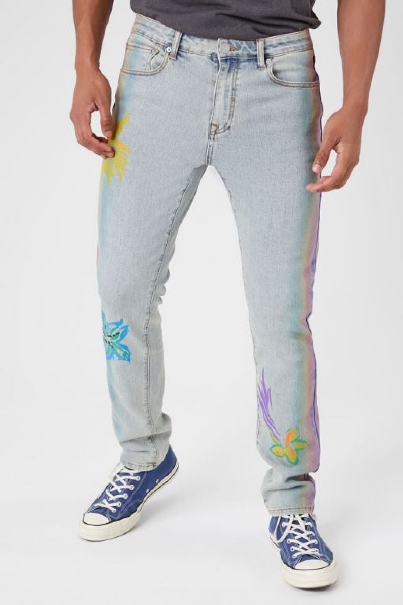 Jeans Forever 21 Flower Estampadas Slim Hombre Azules Claro Multicolor | ckvNm0XUE1V