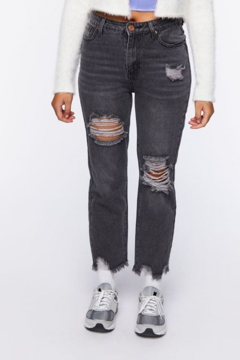 Jeans Forever 21 Frayed Boyfriend Mujer Negras | rZ46DMi93d9