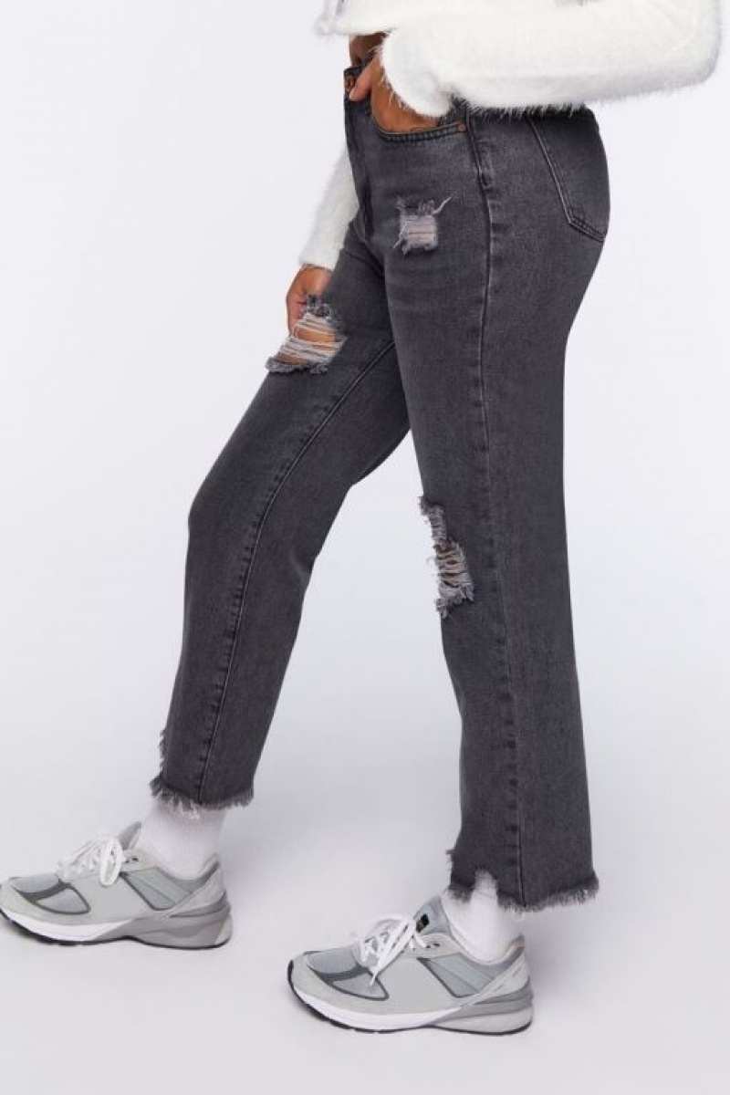 Jeans Forever 21 Frayed Boyfriend Mujer Negras | rZ46DMi93d9