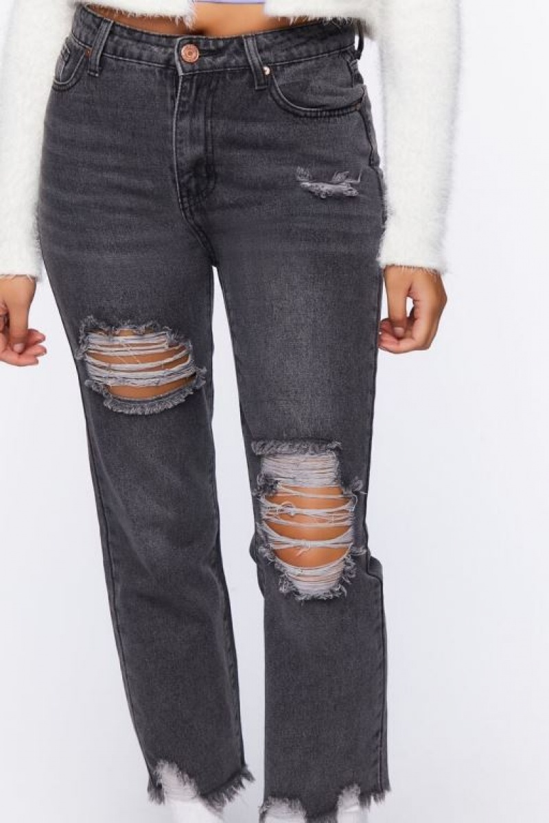 Jeans Forever 21 Frayed Boyfriend Mujer Negras | rZ46DMi93d9