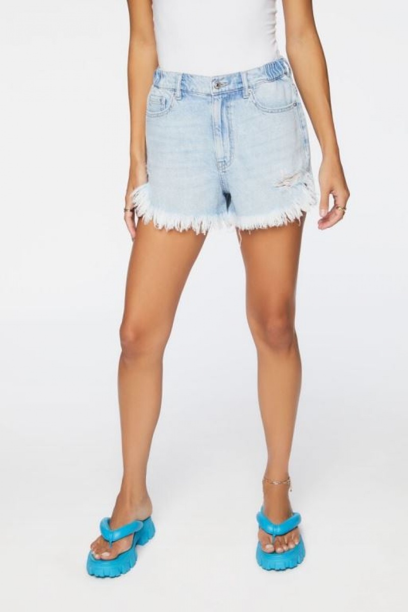 Jeans Forever 21 Frayed Denim Mujer Azules Claro | j6GBb54bnle