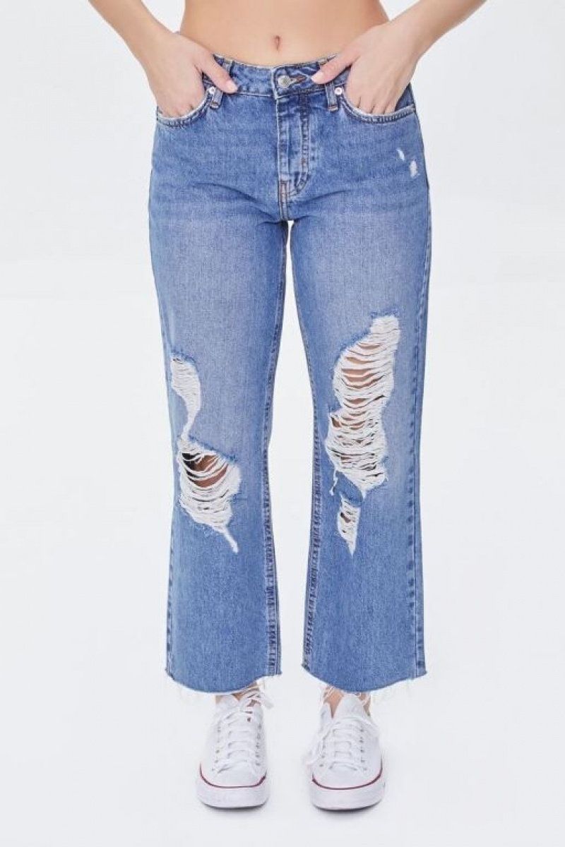 Jeans Forever 21 Frayed Mid Rise Boyfriend Petite Mujer Azules | XwOJGVSVc5x